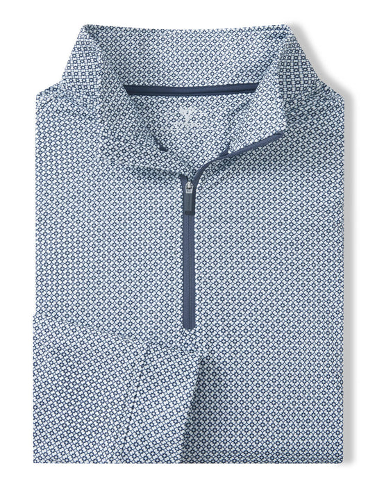 Print Performance Golf Quarter Zip For Men-White Navy Interlink