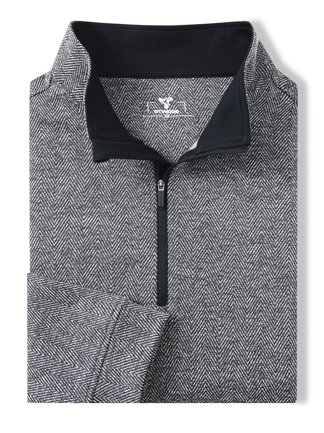 Herringbone Performance Golf Quarter Zip For Men-Black