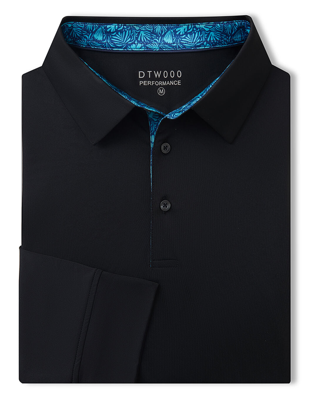Designed Collared Long Sleeve Golf Polo-BLACK