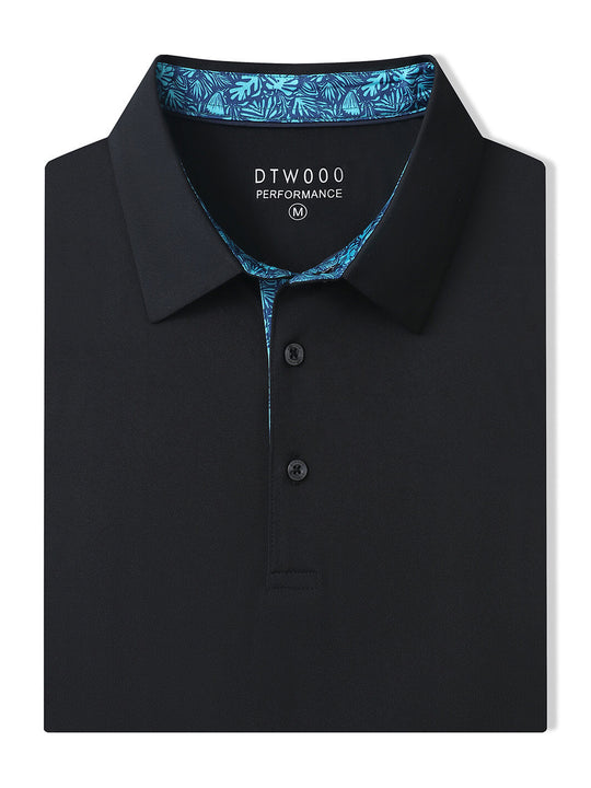 Designed Collared Solid Performance Polo-BLACK