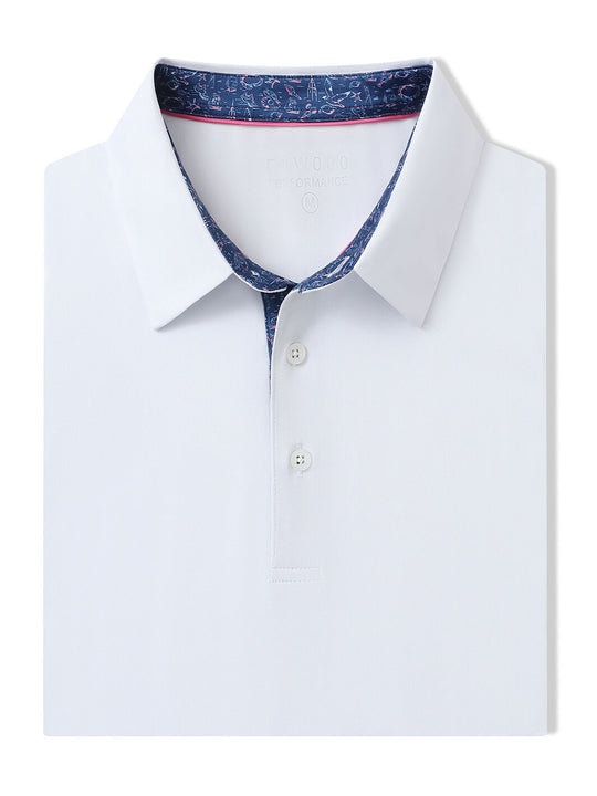 Designed Collared Solid Performance Polo-WHITE