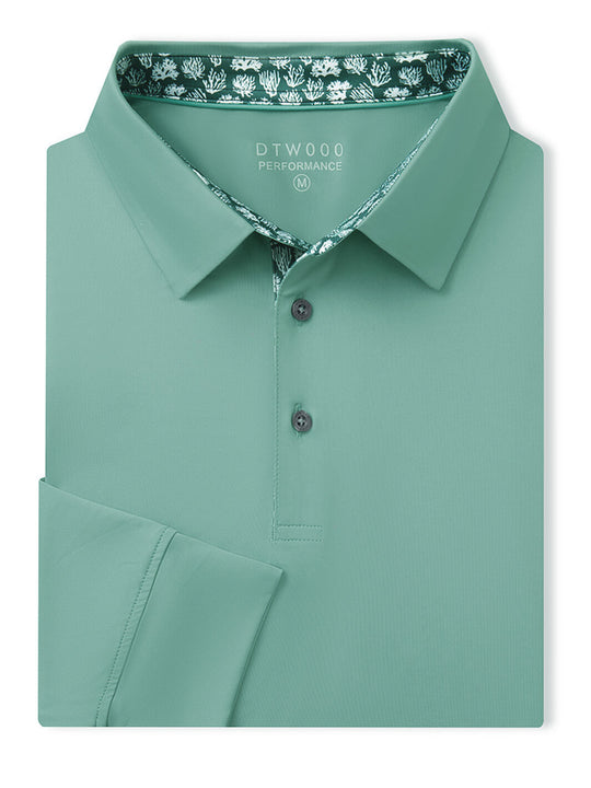 Designed Collared Long Sleeve Golf Polo-BERYL GREEN