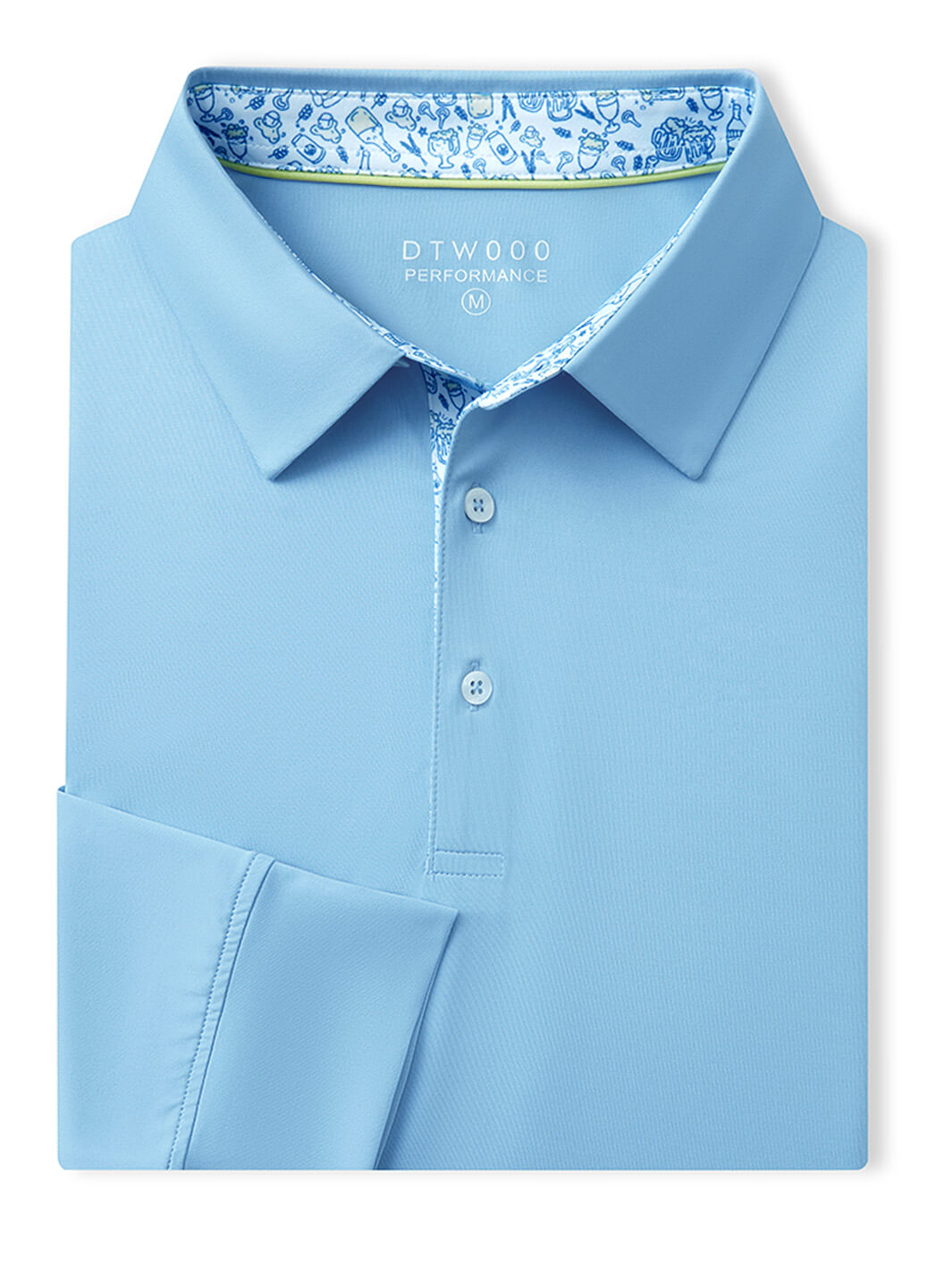 Designed Collared Long Sleeve Golf Polo-LIGHT BLUE