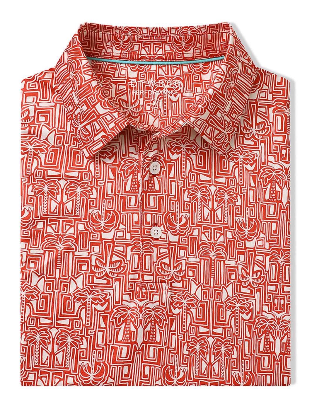 Men's Print Performance Polo-RED TROPICAL TOWN