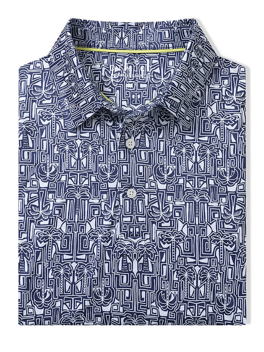 Men's Print Performance Polo-NAVY TROPICAL TOWN