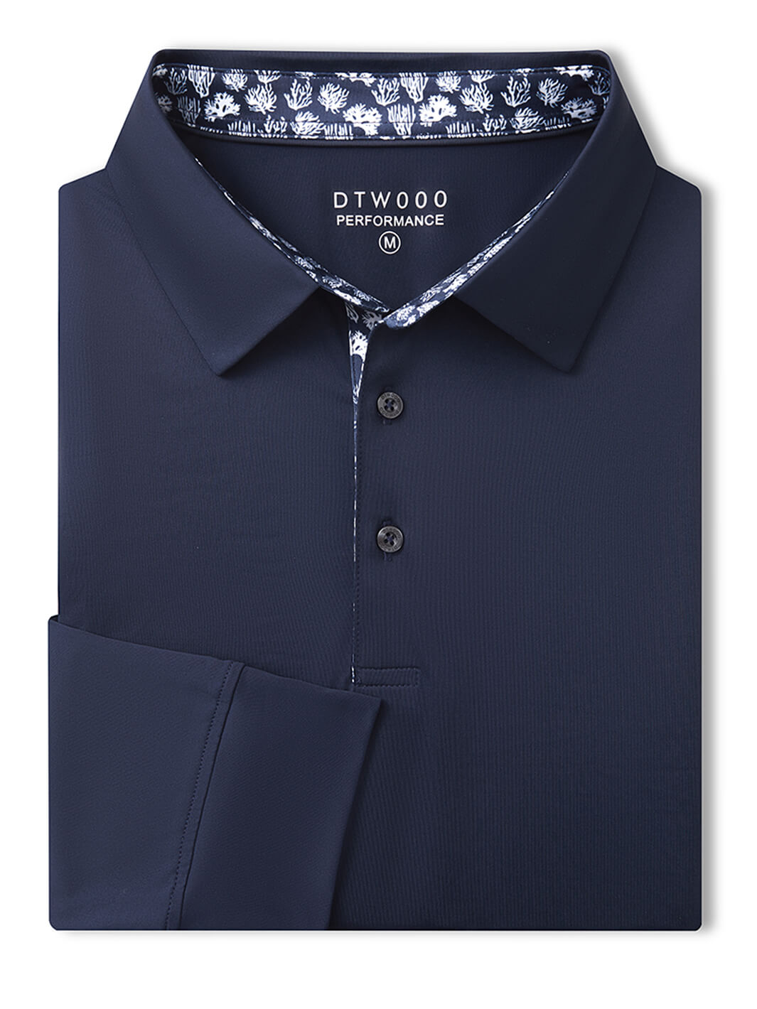 Designed Collared Long Sleeve Golf Polo-NAVY