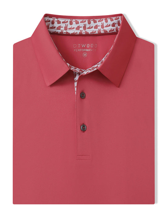 Designed Collared Solid Performance Polo-CRANBERRY