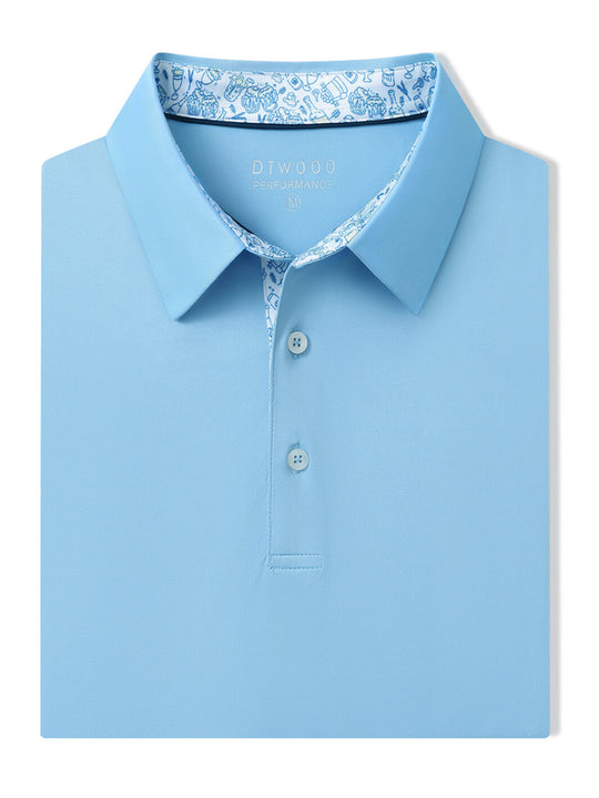 Designed Collared Solid Performance Polo-LIGHT BLUE