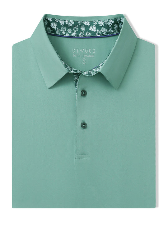 Designed Collared Solid Performance Polo-BERYL GREEN
