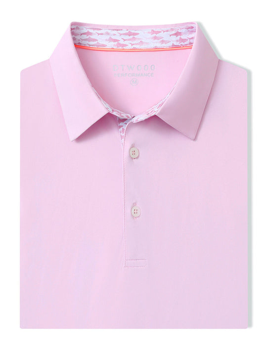 Designed Collared Solid Performance Polo-PINK DIAMOND
