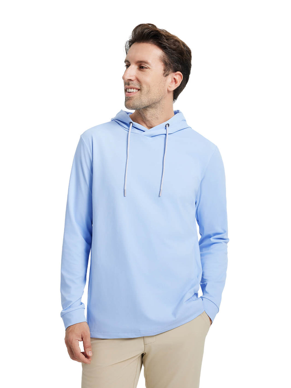 Solid Performance Golf Hoodie For Men-Misty Blue