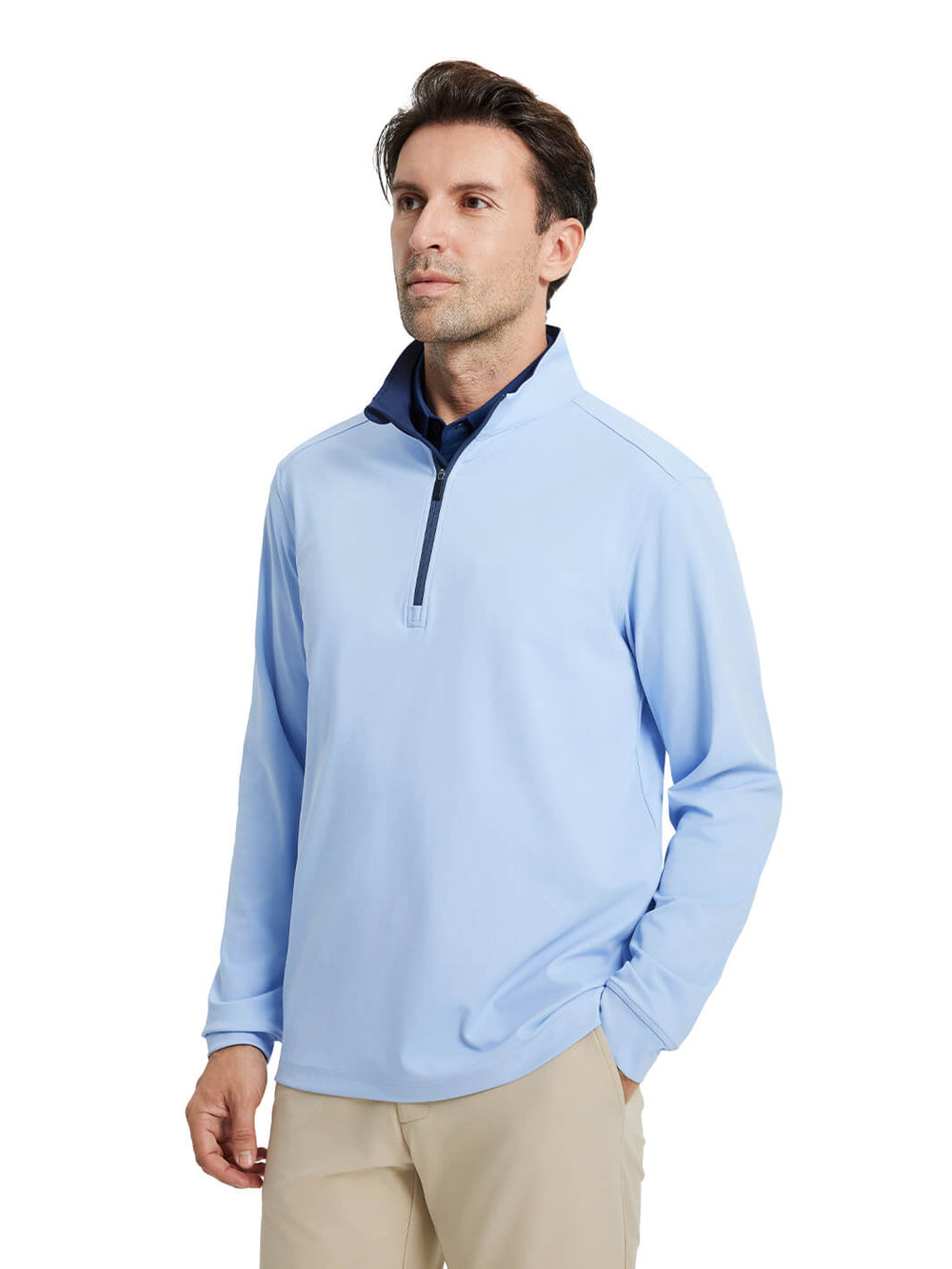 Solid Performance Golf Quarter Zip For Men-Misty Blue