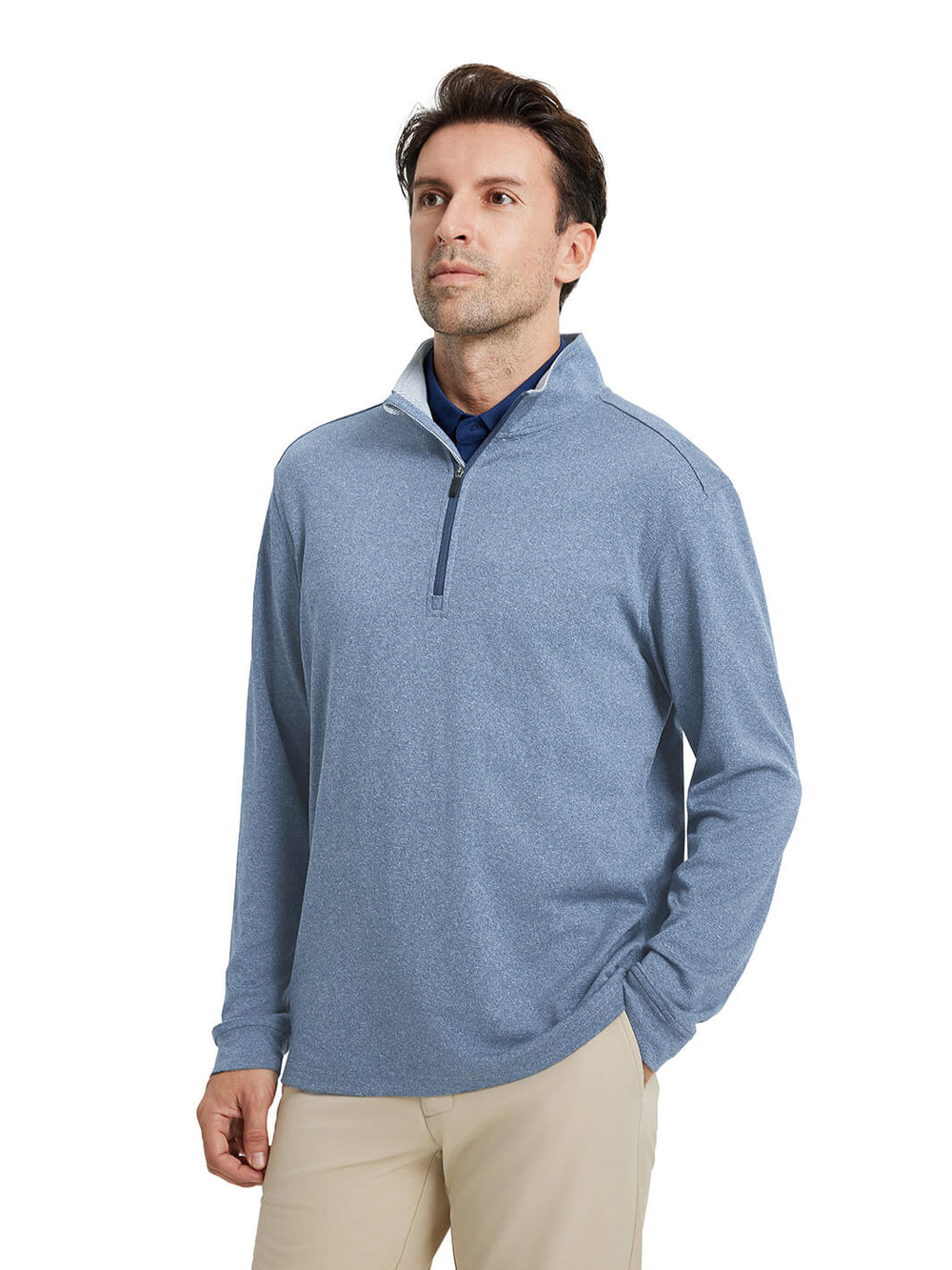 Heather Performance Golf Quarter Zip For Men-Navy