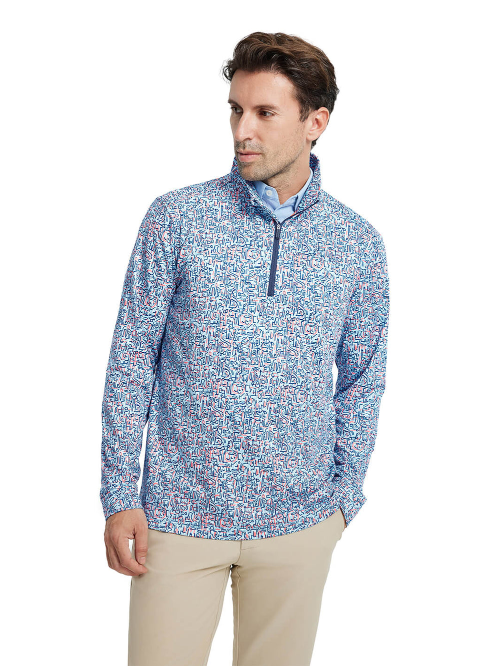 Print Performance Golf Quarter Zip For Men-Bluejay Doodles