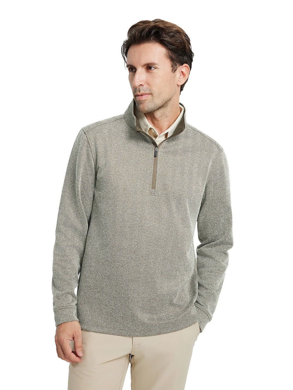Herringbone Performance Golf Quarter Zip For Men-Chartreuse