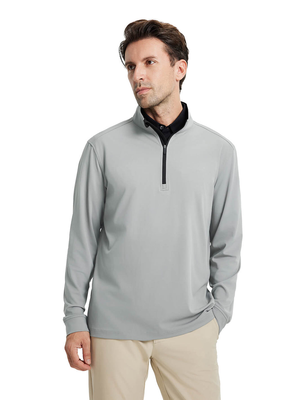 Solid Performance Golf Quarter Zip For Men-Light Grey