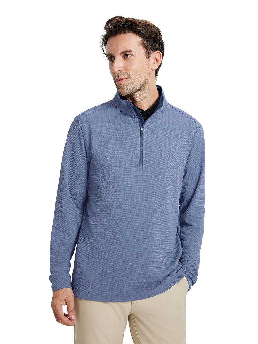 Jacquard Performance Golf Quarter Zip For Men-Blue Grey