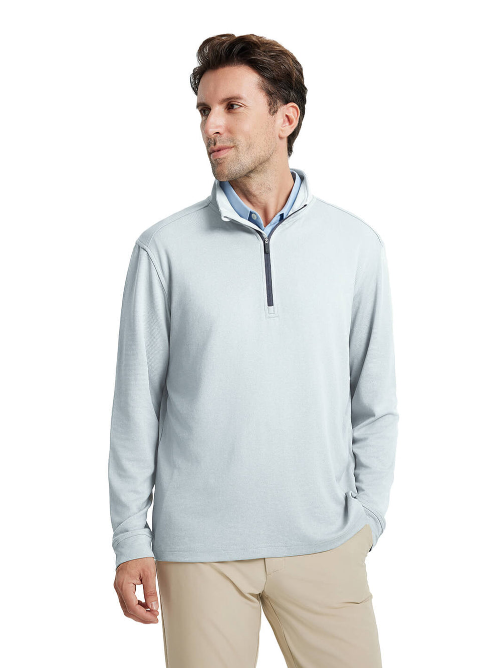 Heather Performance Golf Quarter Zip For Men-Light Grey