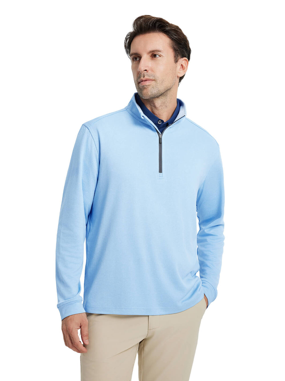 Heather Performance Golf Quarter Zip For Men-Light Blue