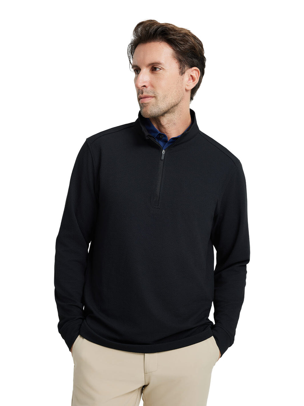Jacquard Performance Golf Quarter Zip For Men-Black