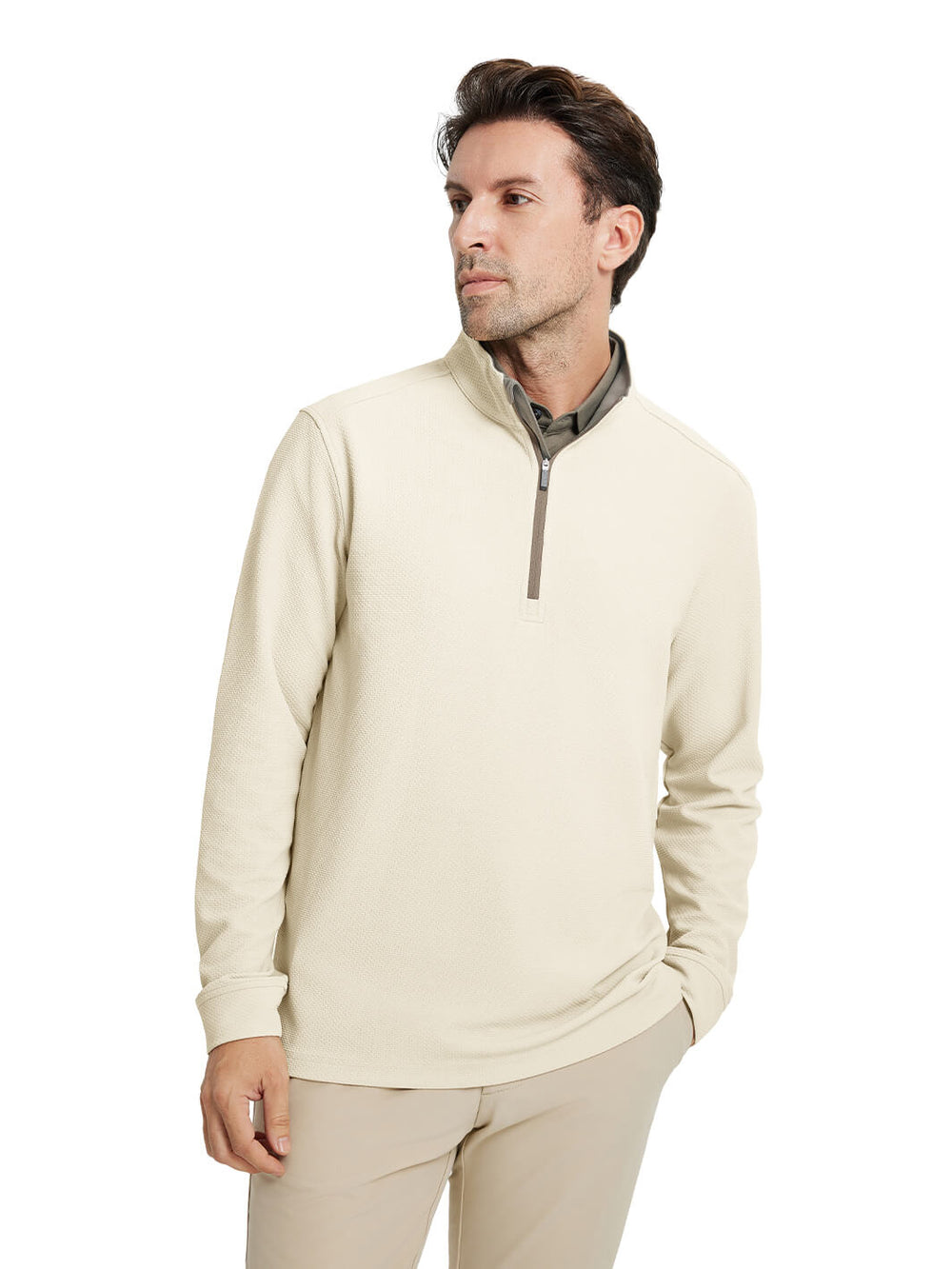 Jacquard Performance Golf Quarter Zip For Men-Apricot