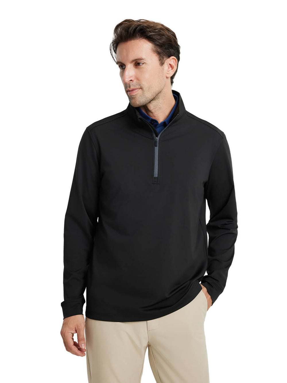 Solid Performance Golf Quarter Zip For Men-Black