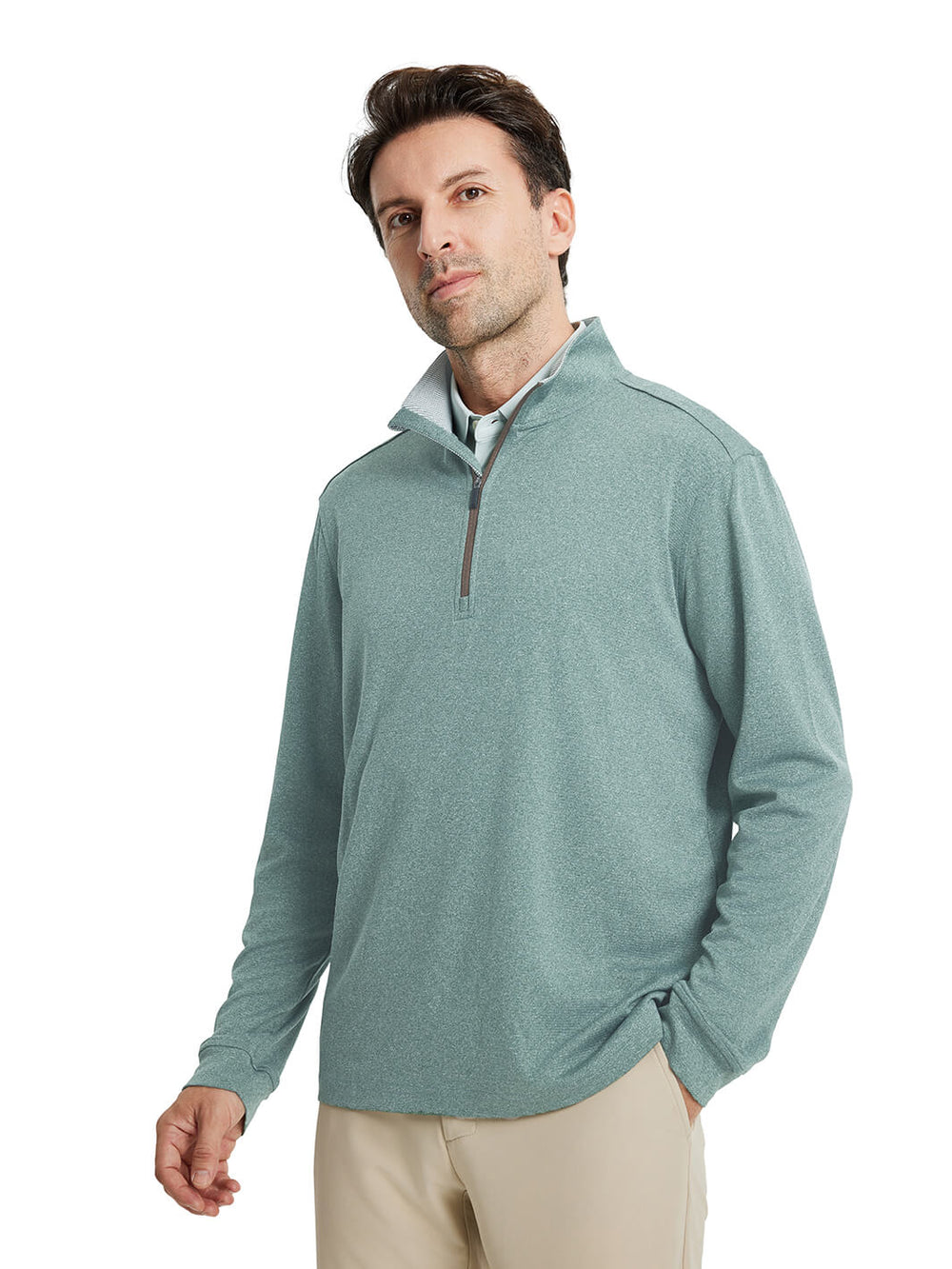 Heather Performance Golf Quarter Zip For Men-Dark Green