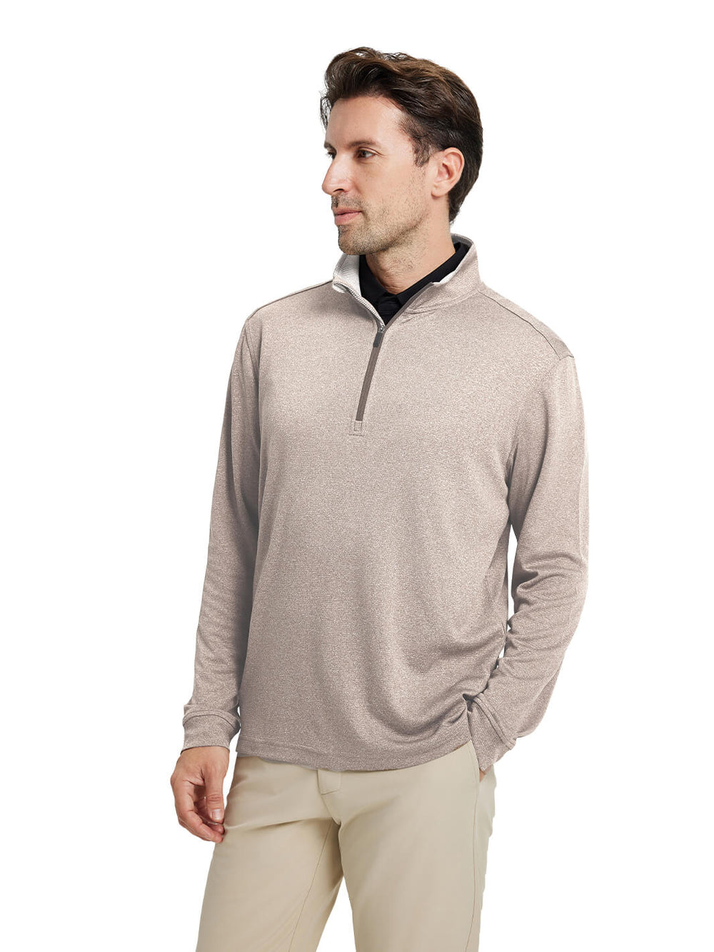 Heather Performance Golf Quarter Zip For Men-Brown
