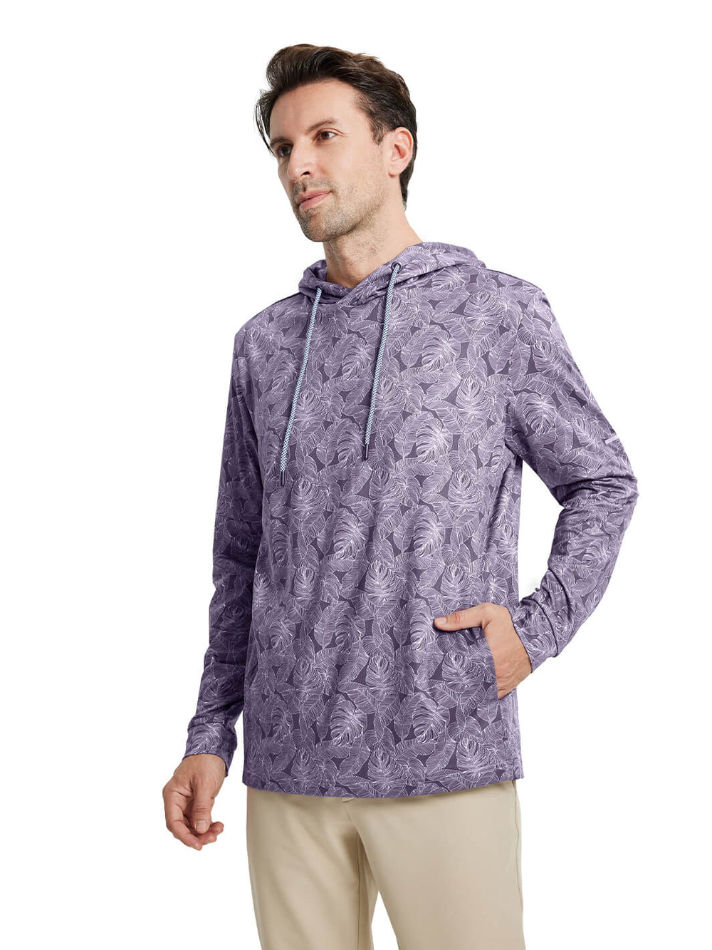 Print Performance Fleece Golf Hoodie For Men-Maroon Plantain Leaf