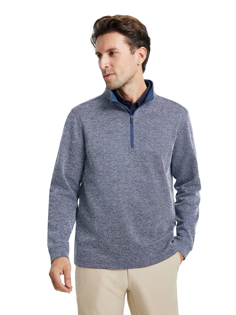 Herringbone Performance Golf Quarter Zip For Men-Navy