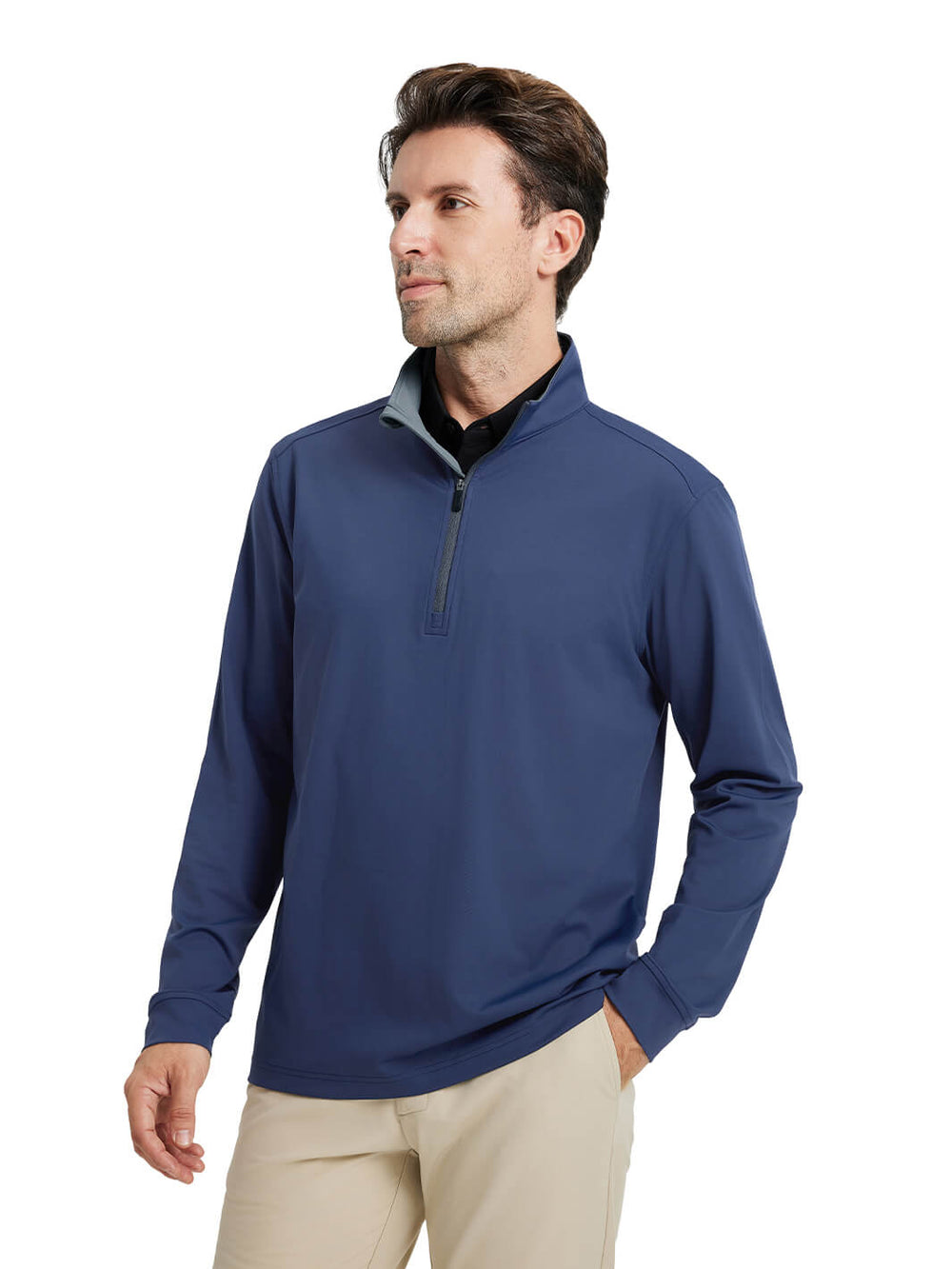 Solid Performance Golf Quarter Zip For Men-Navy