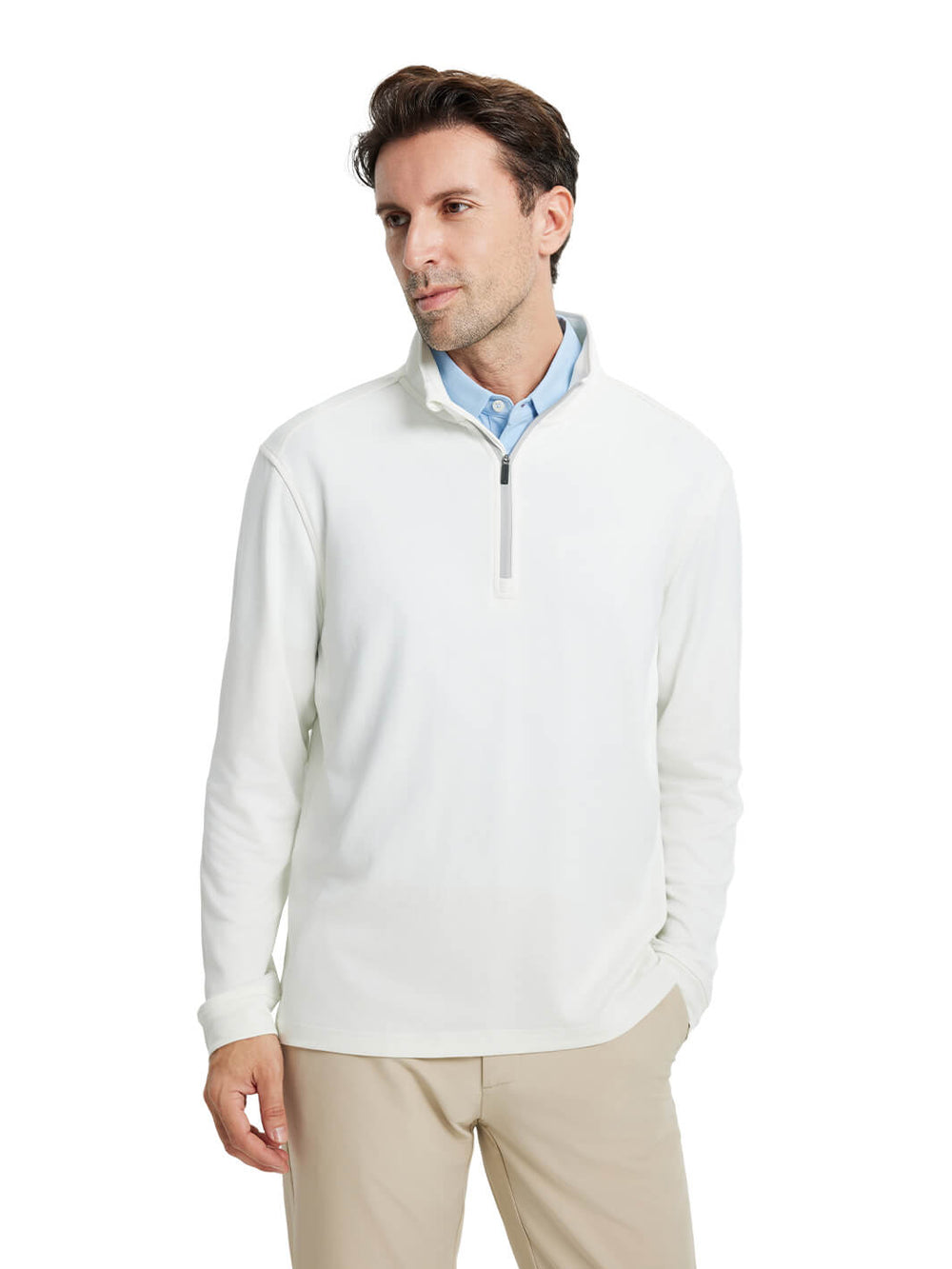 Heather Performance Golf Quarter Zip For Men-White