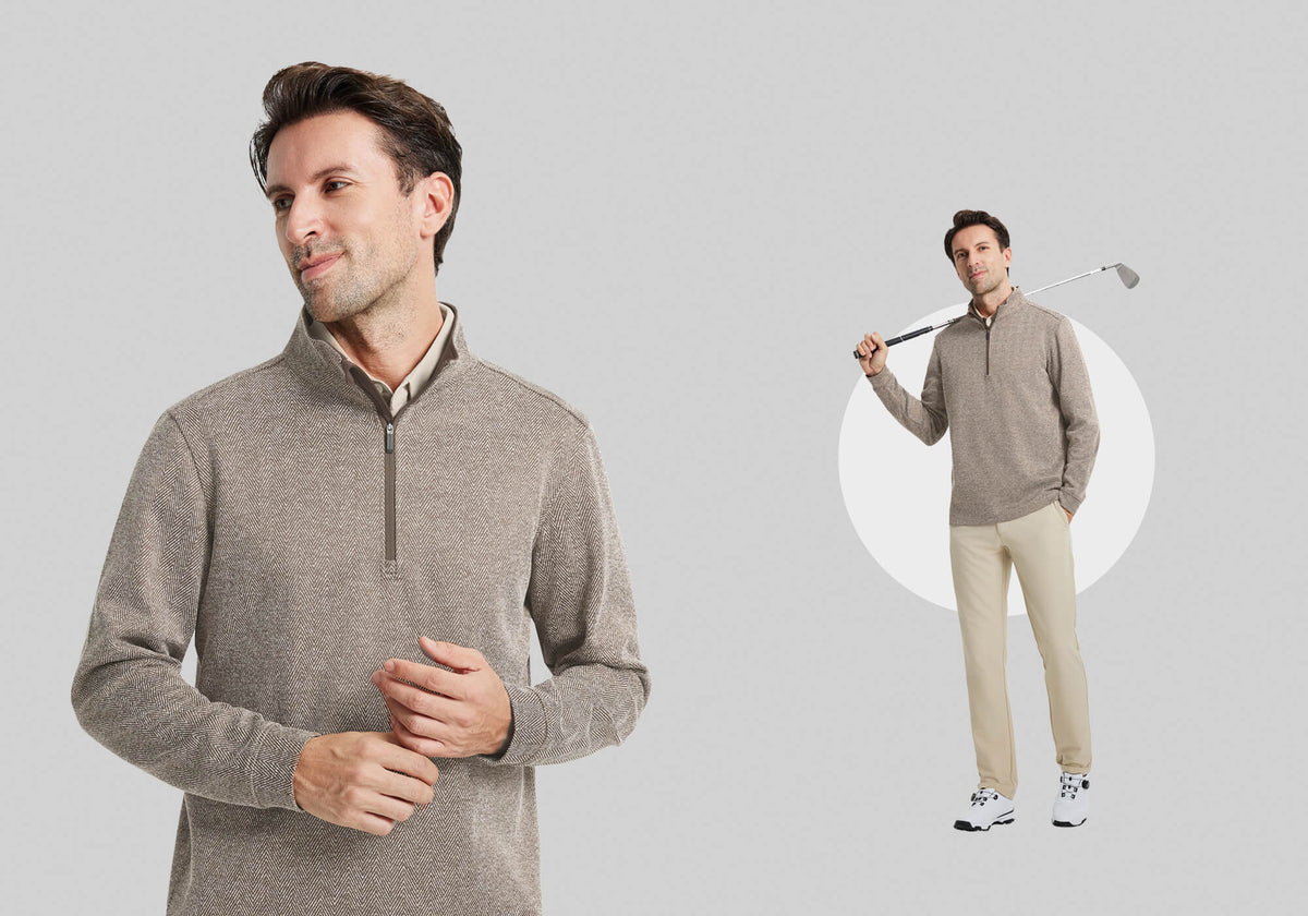 DTWOOO | Herringbone Performance Golf Quarter Zip For Men | Men's Golf Quarter Zips