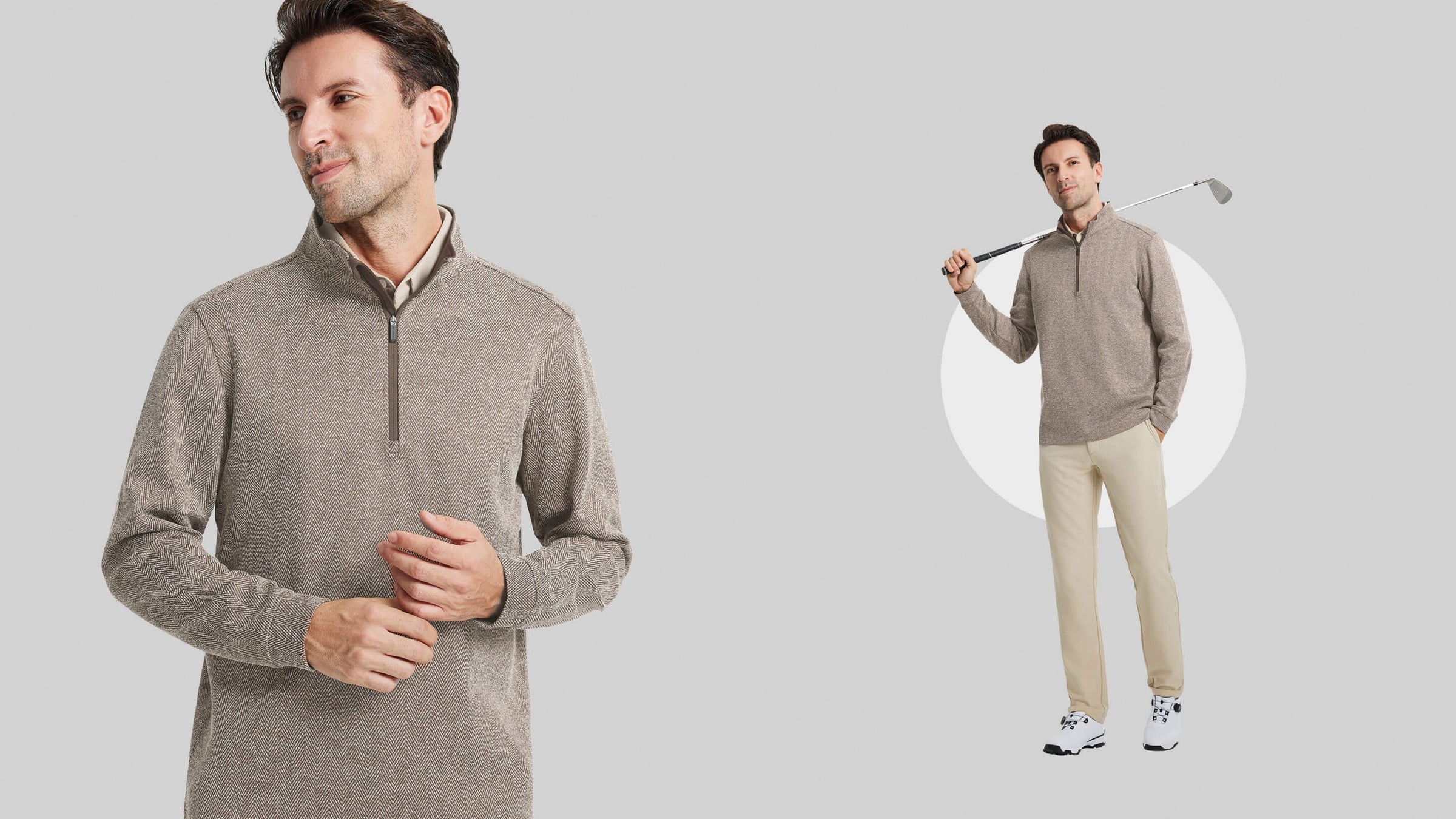 DTWOOO | Herringbone Performance Golf Quarter Zip For Men | Men's Golf Quarter Zips