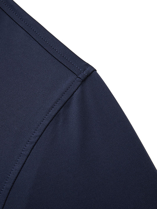 Designed Collared Long Sleeve Golf Polo-NAVY