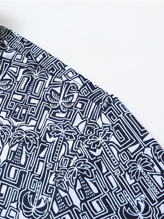 Men's Print Performance Polo-NAVY TROPICAL TOWN