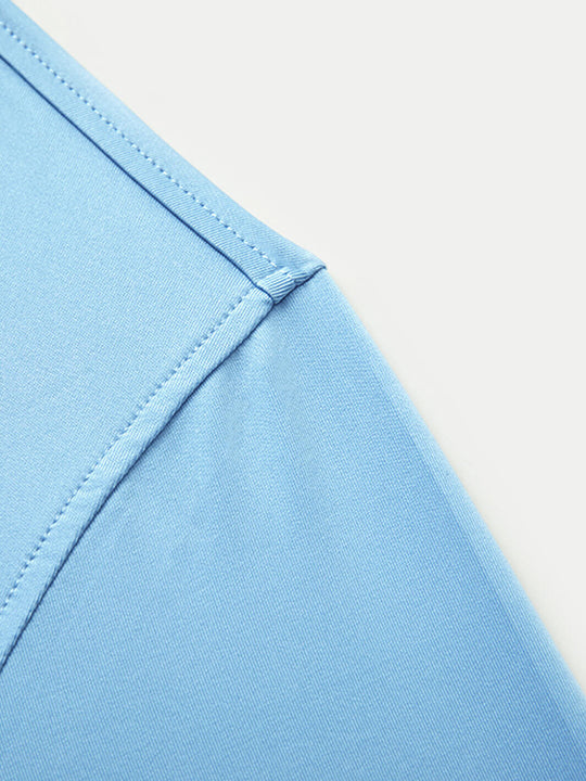 Designed Collared Long Sleeve Golf Polo-LIGHT BLUE