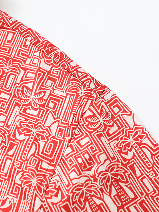 Men's Print Performance Polo-RED TROPICAL TOWN