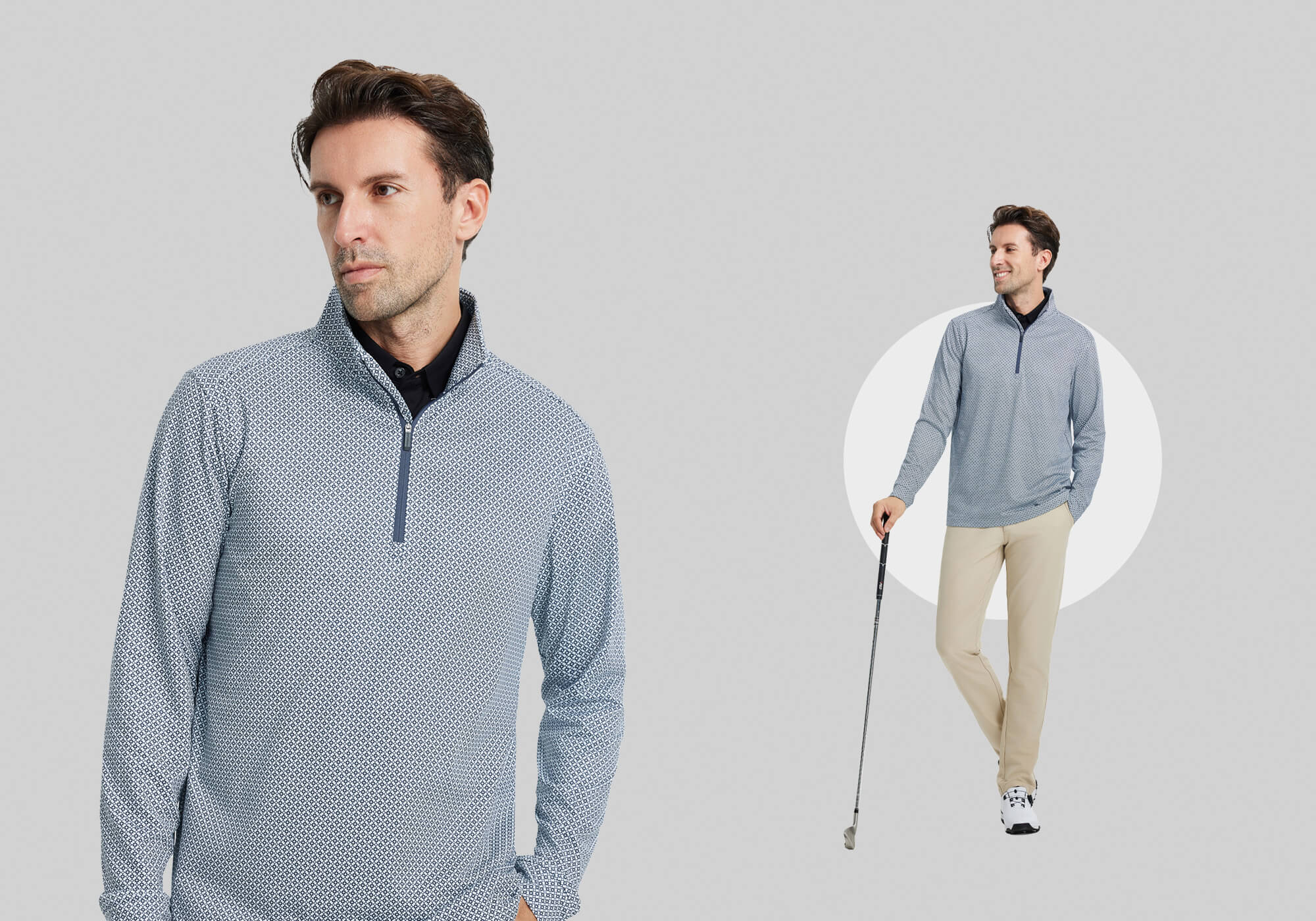 DTWOOO | Print Performance Golf Quarter Zip For Men | Men's Golf Quarter Zips