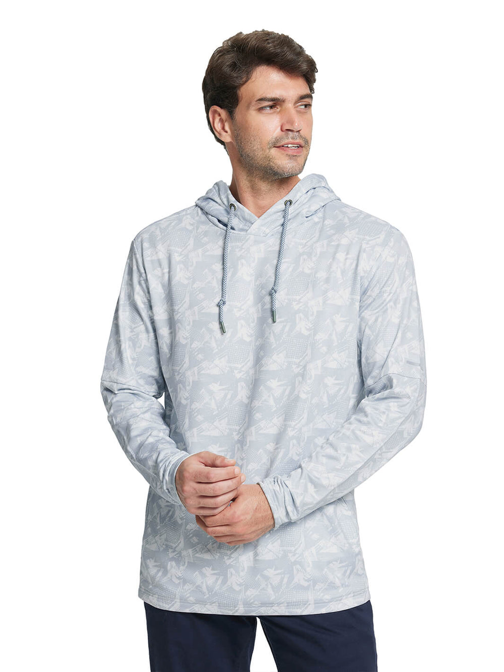 Print Performance Fleece Golf Hoodie For Men-Grey Abstract
