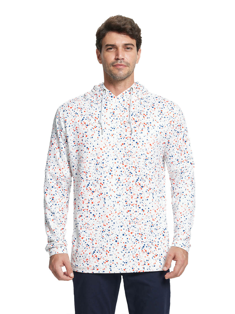 Print Performance Fleece Golf Hoodie For Men-Red/Blue Polka Dots