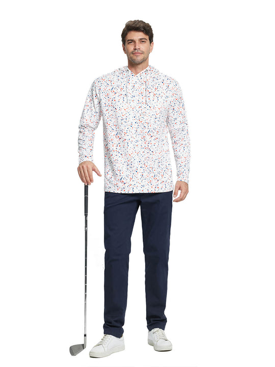Print Performance Fleece Golf Hoodie For Men-Red/Blue Polka Dots
