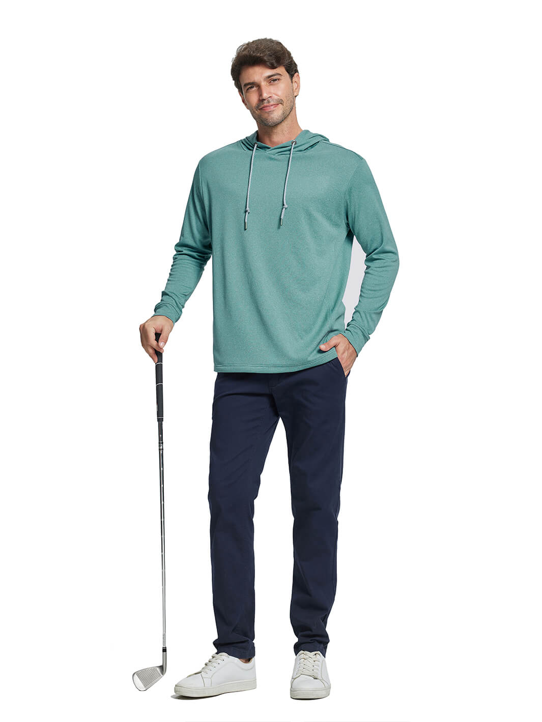 Heather Performance Golf Hoodie For Men-Dark Green