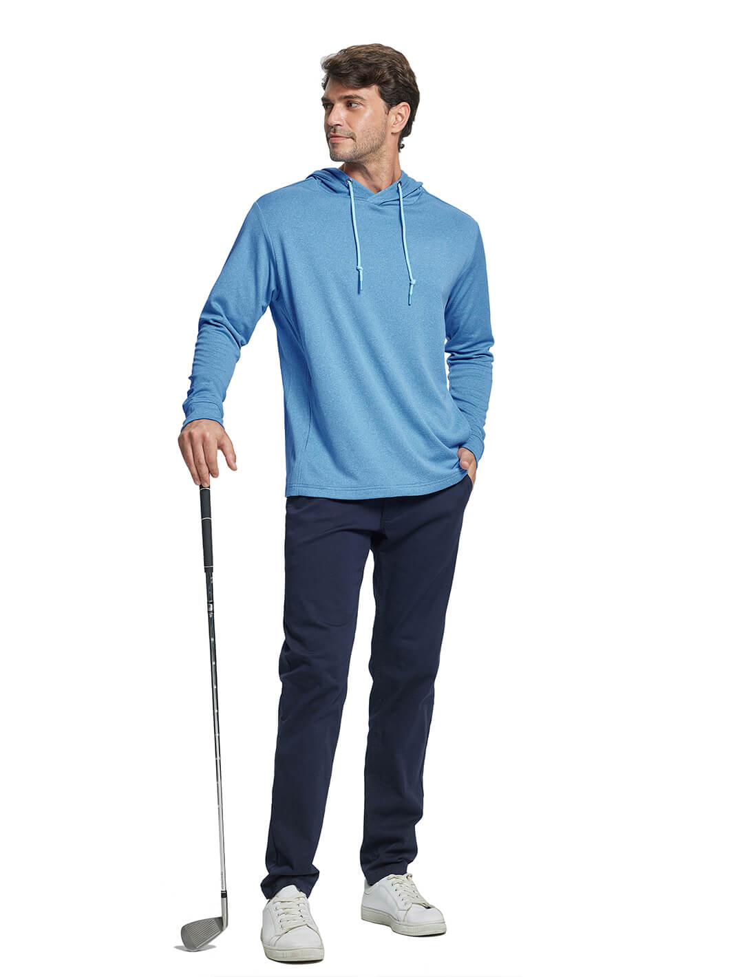 Heather Performance Golf Hoodie For Men-Blue