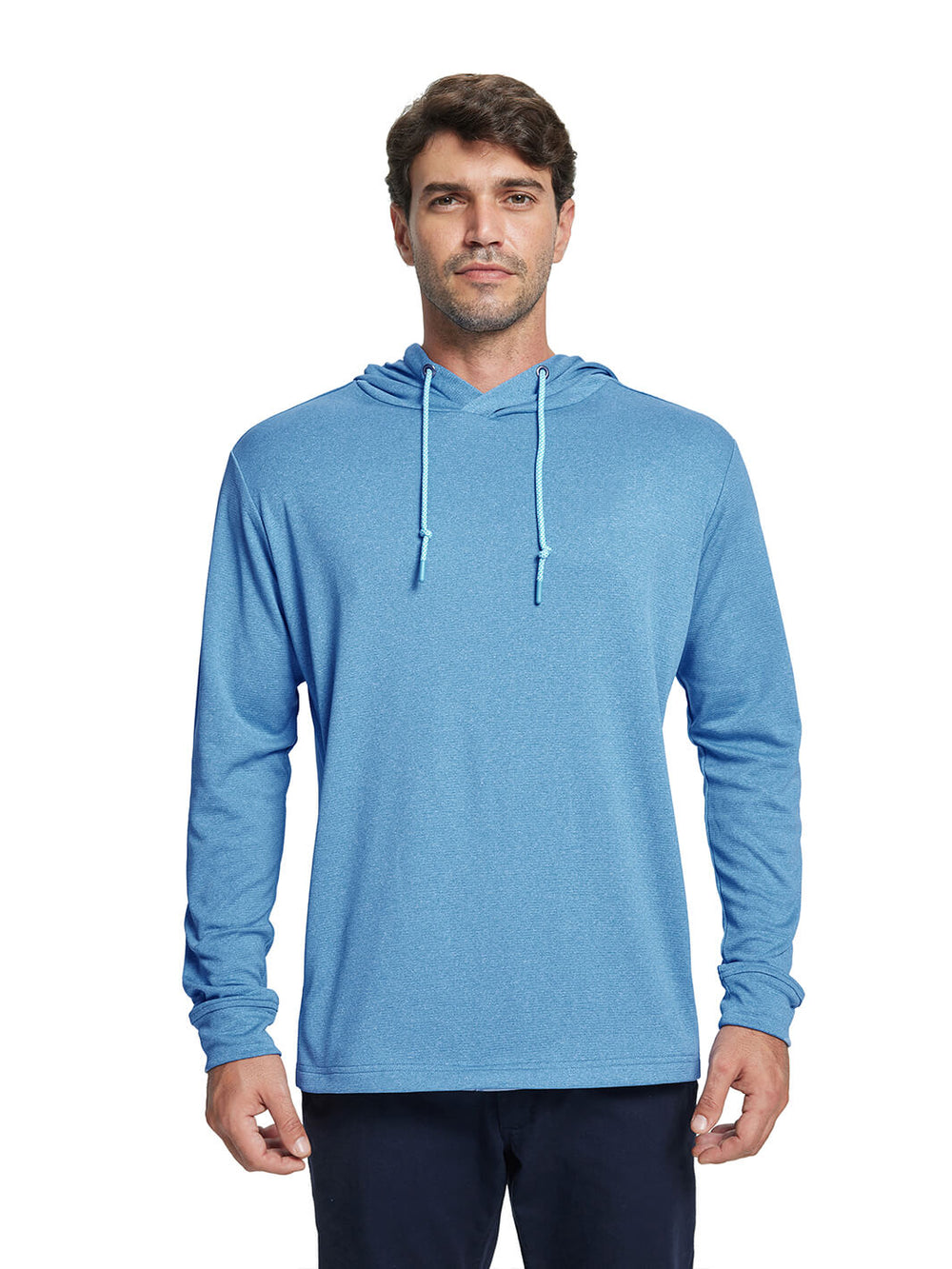 Heather Performance Golf Hoodie For Men-Blue