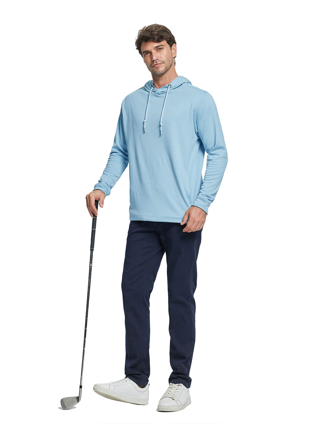 Heather Performance Golf Hoodie For Men-Misty Blue