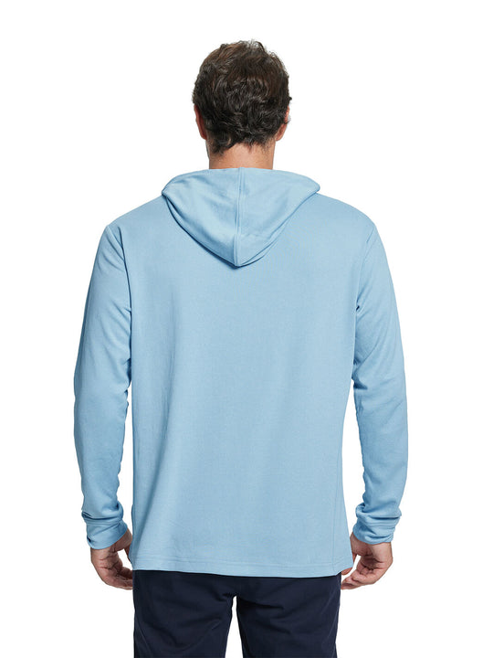 Heather Performance Golf Hoodie For Men-Misty Blue