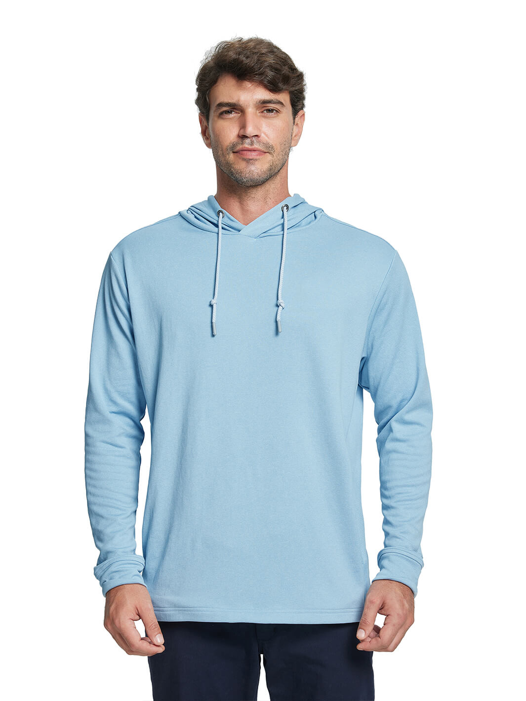 Heather Performance Golf Hoodie For Men-Misty Blue