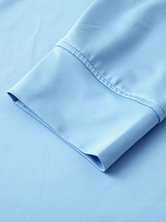 Designed Collared Long Sleeve Golf Polo-LIGHT BLUE