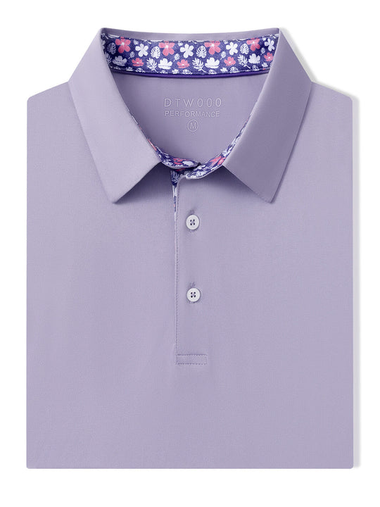 Designed Collared Solid Performance Polo-LAVENDER